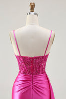 Load image into Gallery viewer, Sparkly Fuchsia Mermaid Spaghetti Straps Maxi Prom Dress with Slit