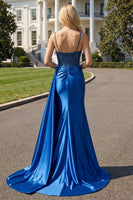 Load image into Gallery viewer, Sparkly Navy Mermaid Beaded Long Prom Dress with Slit
