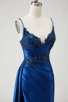 Load image into Gallery viewer, Sparkly Navy Mermaid Beaded Long Prom Dress with Slit