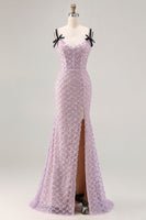 Load image into Gallery viewer, Sparkly Lilac Sequins Mermaid Long Prom Dress with Slit