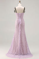 Load image into Gallery viewer, Sparkly Lilac Sequins Mermaid Long Prom Dress with Slit