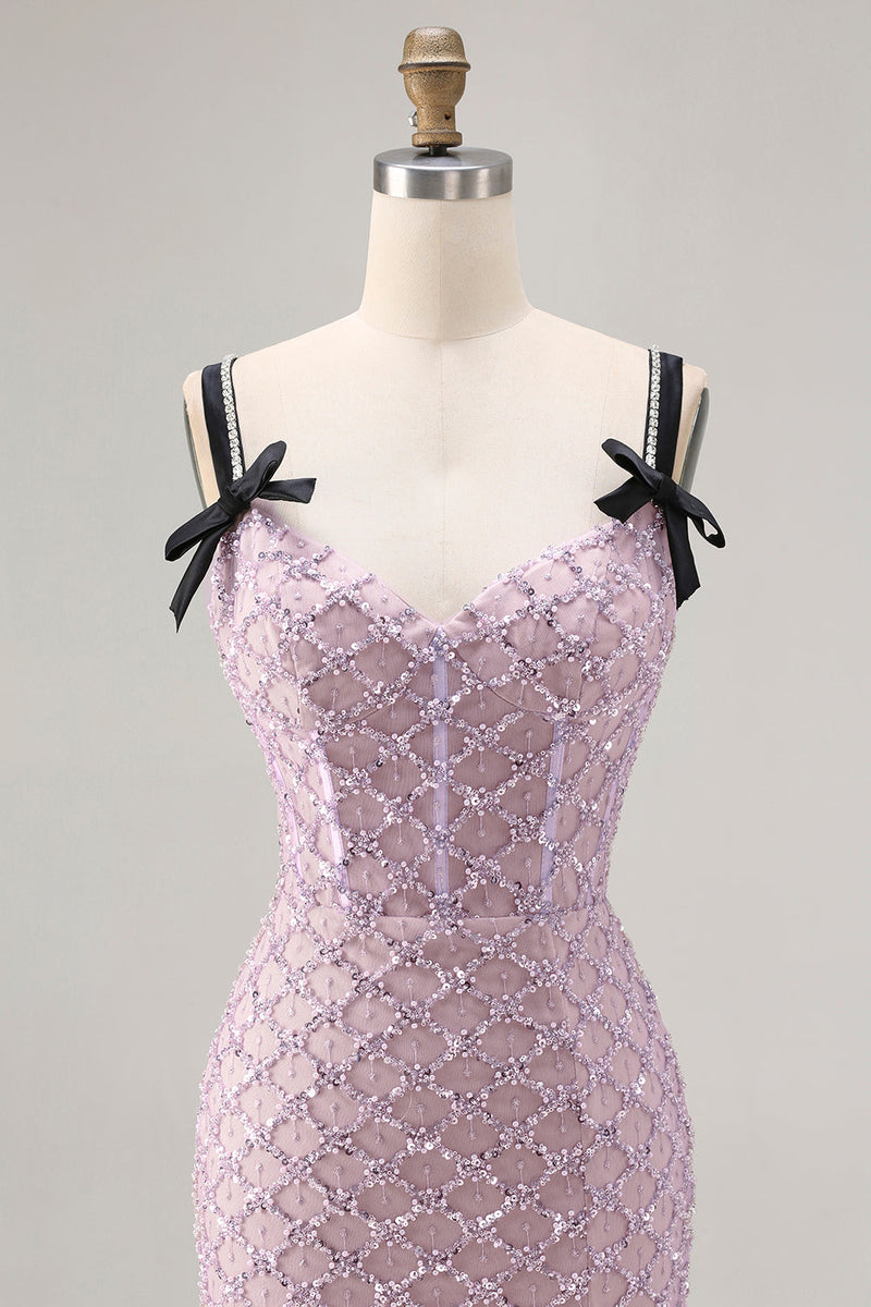 Load image into Gallery viewer, Sparkly Lilac Sequins Mermaid Long Prom Dress with Slit