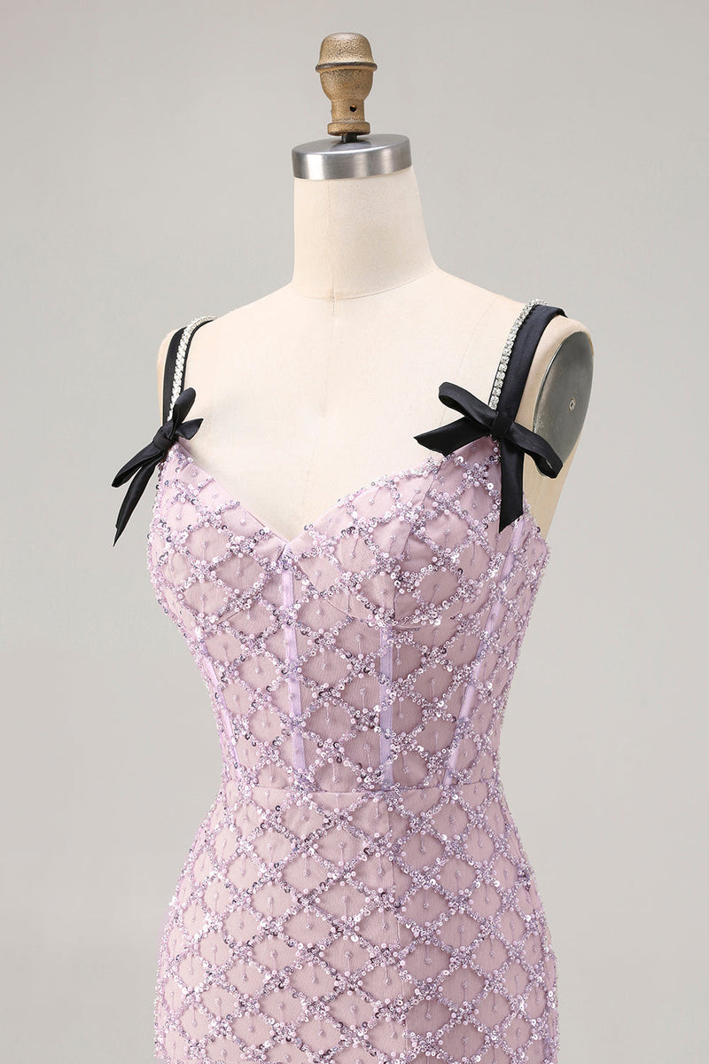 Load image into Gallery viewer, Sparkly Lilac Sequins Mermaid Long Prom Dress with Slit