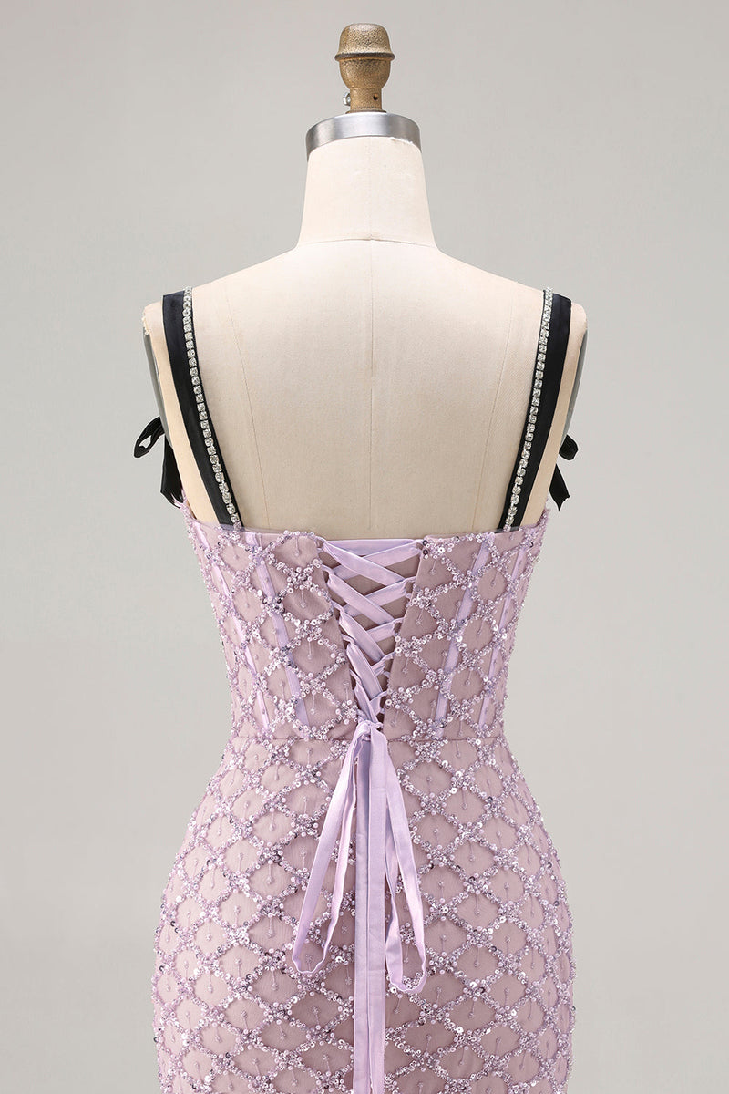 Load image into Gallery viewer, Sparkly Lilac Sequins Mermaid Long Prom Dress with Slit