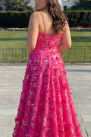 Load image into Gallery viewer, Plus Size Fuchsia A Line Floral Long Corset Prom Dress with Beading