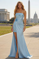 Load image into Gallery viewer, Sparkly Purple Satin Mermaid Long Corset Prom Dress with Slit