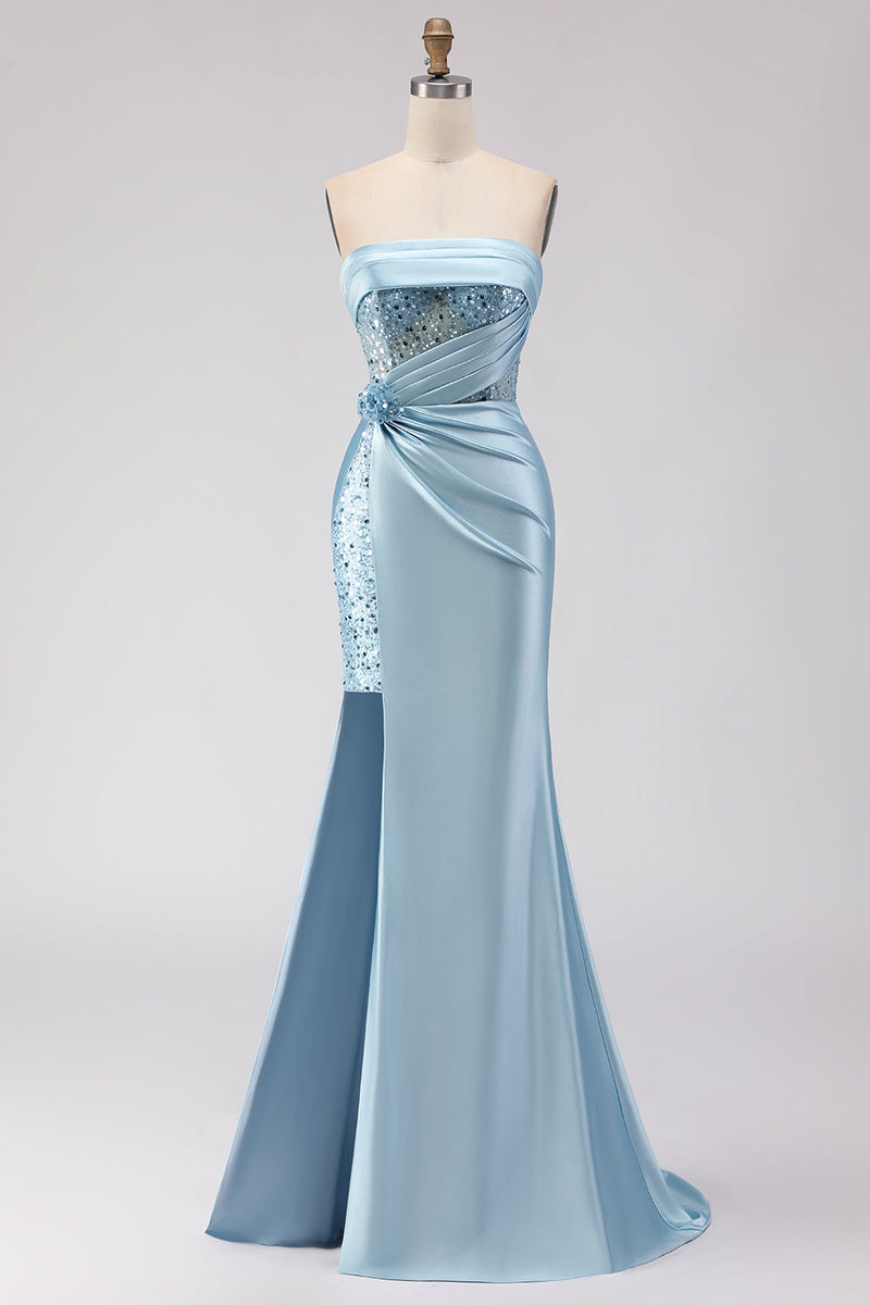 Load image into Gallery viewer, Sparkly Purple Satin Mermaid Long Corset Prom Dress with Slit