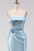 Load image into Gallery viewer, Sparkly Purple Satin Mermaid Long Corset Prom Dress with Slit