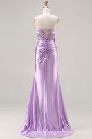 Load image into Gallery viewer, Sparkly Blue Mermaid Beaded Satin Long Corset Prom Dress with Slit