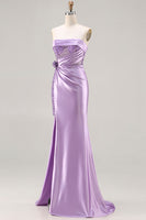 Load image into Gallery viewer, Sparkly Blue Mermaid Beaded Satin Long Corset Prom Dress with Slit
