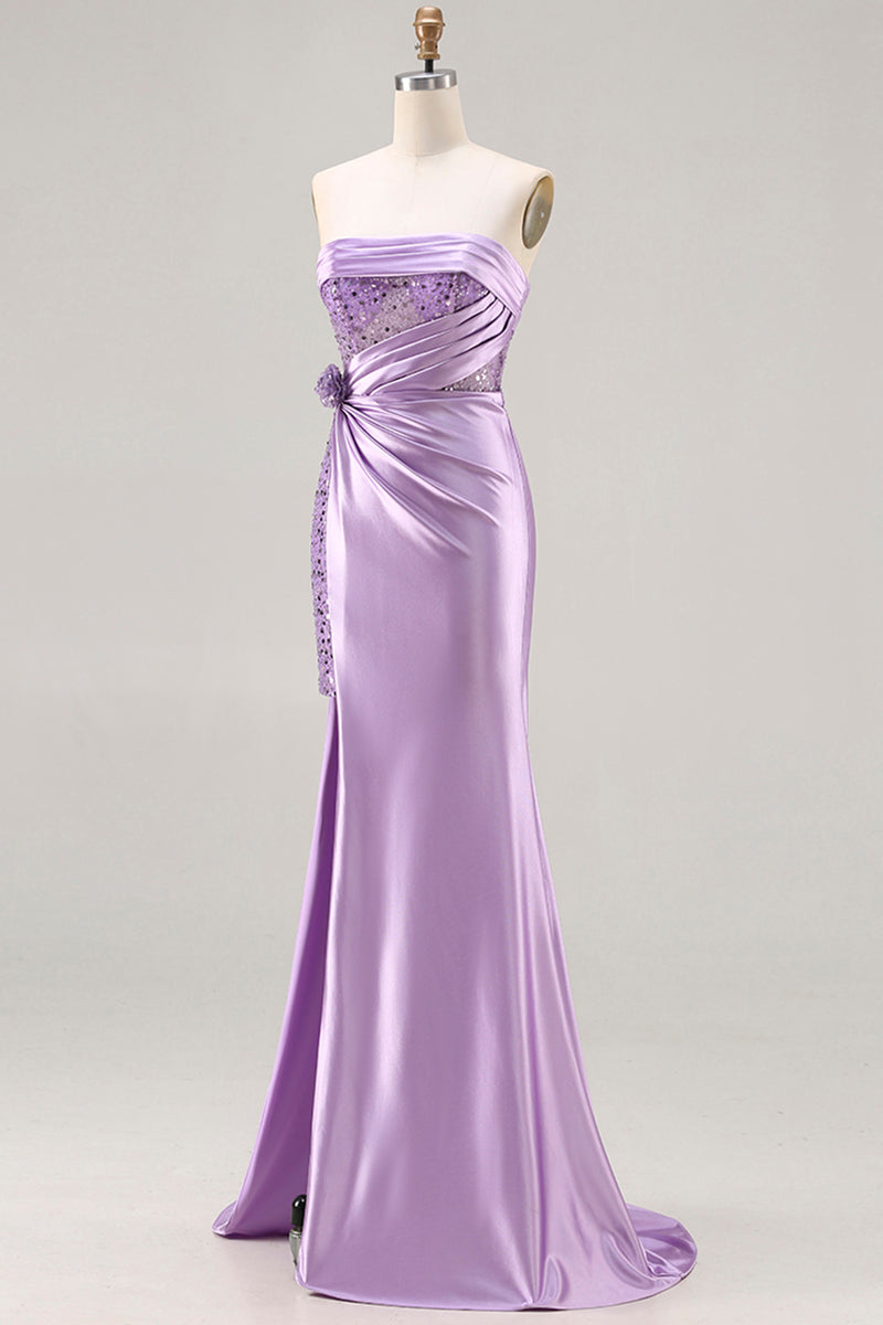 Load image into Gallery viewer, Sparkly Blue Mermaid Beaded Satin Long Corset Prom Dress with Slit