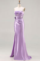 Load image into Gallery viewer, Sparkly Purple Satin Mermaid Long Corset Prom Dress with Slit