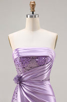 Load image into Gallery viewer, Sparkly Purple Satin Mermaid Long Corset Prom Dress with Slit