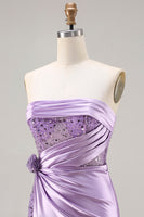 Load image into Gallery viewer, Sparkly Purple Satin Mermaid Long Corset Prom Dress with Slit