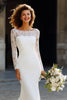 Load image into Gallery viewer, White Sweep Train Chiffon Mermaid Wedding Dress with Sleeves
