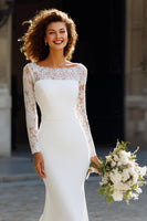 Load image into Gallery viewer, White Sweep Train Chiffon Mermaid Wedding Dress with Sleeves
