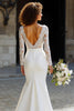 Load image into Gallery viewer, White Sweep Train Chiffon Mermaid Wedding Dress with Sleeves