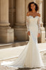 Load image into Gallery viewer, Ivory Mermaid Sweep Train Long Sleeves Wedding Dress