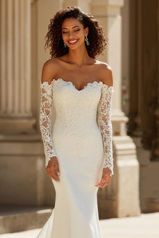Ivory Mermaid Sweep Train Long Sleeves Wedding Dress