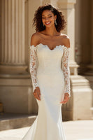 Load image into Gallery viewer, Ivory Mermaid Sweep Train Long Sleeves Wedding Dress