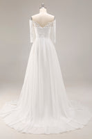 Load image into Gallery viewer, Ivory Organza Off the Shoulder Floor Length Ball Gown Wedding Dress with Lace