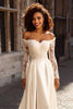 Load image into Gallery viewer, Ivory Off the Shoulder Satin Long Sleeves A-Line Wedding Dress