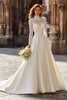 Load image into Gallery viewer, Ivory Satin High Neck Princess Long Sleeves Wedding Dress