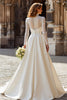 Load image into Gallery viewer, Ivory Satin High Neck Princess Long Sleeves Wedding Dress