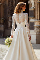 Load image into Gallery viewer, Ivory Satin High Neck Princess Long Sleeves Wedding Dress