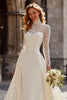 Load image into Gallery viewer, Ivory Satin High Neck Ball Gown Long Sleeves Sweep Train Wedding Dress
