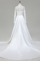 Load image into Gallery viewer, Vintage Ivory Satin High Neck Ball Gown Wedding Dress with Sleeves