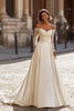 Load image into Gallery viewer, Ivory Satin Ball Gown Off the Shoulder Wedding Dress with Sleeves