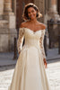 Load image into Gallery viewer, Ivory Satin Ball Gown Off the Shoulder Wedding Dress with Sleeves