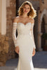 Load image into Gallery viewer, Ivory Chiffon Mermaid Off the Shoulder Wedding Dress with Sleeves