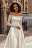 Load image into Gallery viewer, Ivory Satin Off the Shoulder Princess Wedding Dress with Sleeves