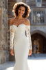 Load image into Gallery viewer, White Satin Long Sleeves Mermaid Wedding Dress with Lace