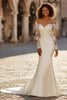 Load image into Gallery viewer, Mermaid Ivory Satin Sweep Train Wedding Dress with Sleeves