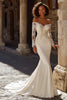 Load image into Gallery viewer, Ivory Satin Sweep Train Mermaid Long Sleeves Wedding Dress