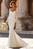 Load image into Gallery viewer, White Satin Sweep Train Mermaid Wedding Dress with Sleeves