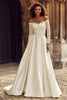 Load image into Gallery viewer, Ivory Satin Off the Shoulder Princess Long Sleeves Wedding Dress with Lace