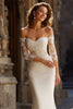 Load image into Gallery viewer, Ivory Satin Off the Shoulder Mermaid Wedding Dress with Sleeves