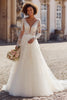 Load image into Gallery viewer, Ivory Tulle V-Neck Princess Long Sleeves Wedding Dress with Lace