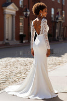 Load image into Gallery viewer, White Mermaid Chiffon V-Neck Long Sleeves Sweep Train Wedding Dress