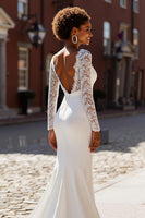 Load image into Gallery viewer, White Mermaid Chiffon V-Neck Long Sleeves Sweep Train Wedding Dress