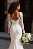 Load image into Gallery viewer, White Scoop Neck Mermaid Long Sleeves Wedding Dress with Lace