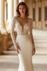 Load image into Gallery viewer, Ivory V-Neck Mermaid Sweep Train Wedding Dress with Lace