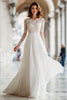 Load image into Gallery viewer, Ivory Illusion Boat Neck A Line Floor-Length Wedding Dress with Lace
