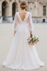 Load image into Gallery viewer, White Tulle V-Neck A Line Floor-Length Wedding Dress with Sleeves