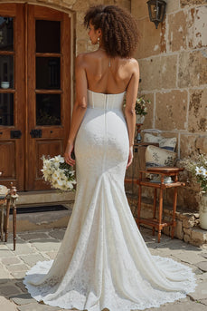 Ivory Mermaid Lace Corset Sweep Train Wedding Dress