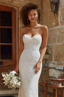 Load image into Gallery viewer, Ivory Mermaid Lace Corset Sweep Train Wedding Dress